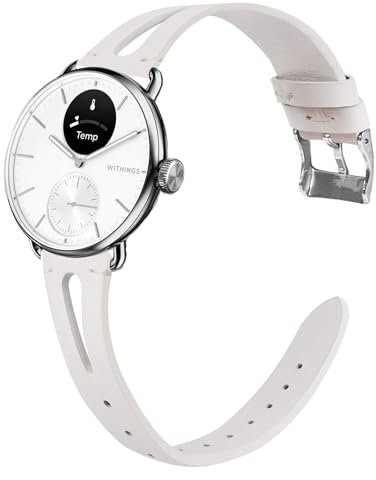 Blueshaweu Bracelet Compatible avec Wit-hings Smartwatch,Cuir Véritable Bande Compatible avec Wit-hings Scanwatch 18mm/20mm Smartwatch (20mm, Blanc)
