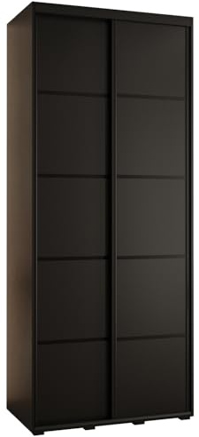 MEBLE KRYSPOL Davos 4 120 Schrank mit Zwei Schiebetüren für Schlafzimmer - Moderner Kleiderschrank mit Kleiderstange und Regalen - 235,2x120x60 cm - Schwarz Schwarz Schwarz