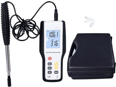 Windgeschwindigkeitsmesser mit LCD-Display, Thermisches Anemometer, Handanemometer Zur Messung der Windgeschwindigkeitstemperatur