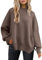 Tincini Pullover Damen Strickpullover Winter Rundhals Pulli Herbst Lose Sweatshirt Warm Fledermaus Langarmshirt aus Strick Seitlichem Schlitz Oberteile (Muskatnuss, XL)