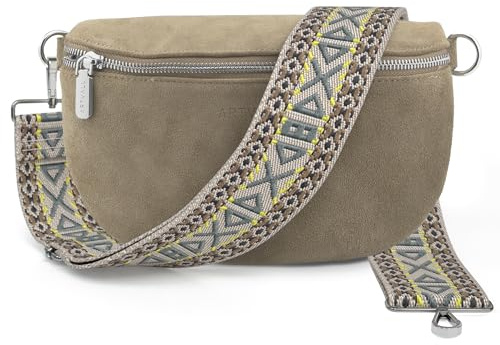 ARTVALL - Umhängetasche Wildleder Tasche Handtasche Velours Bauchtasche Klein mit Schultergurt Design Taschenband abnehmbar verstellbares Riemen Crossbody Bag Echt Ledertasche Damen mit Reißverschluss