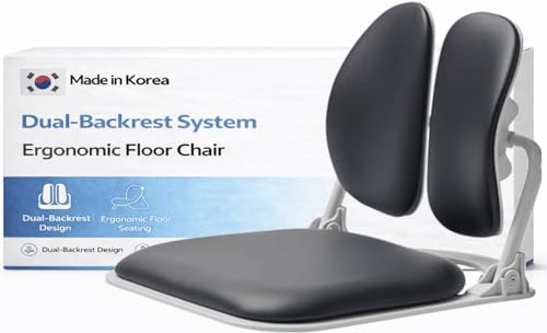 Duorest Made in Korea Dual-Rückenlehnen Ergonomischer Bodenstuhl mit Rückenstütze - Meditation, Gaming, Lesesessel für Erwachsene, klappbar (Schwarzes Leder)