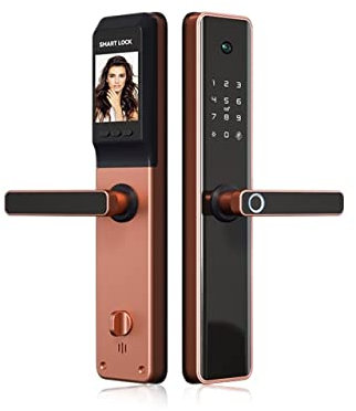 STRAFBRG Smart Door Handle Camera Monitoring Lock Tuya Biometric Fingerprint, Security Intelligent Smart Lock with APP Password Door Lock Anti-Theft Smart Door Locks(R Round Latch,Right)