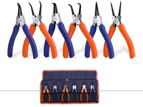 WISEPRO 6 Pcs Circlip Pliers Set-Include 45° Ben Tip Circlip, 7-Inch Heavy Duty Internal/External Snap Ring Pliers with Straight & Ben Tip Circlip(45°/90°) with Durable Springs