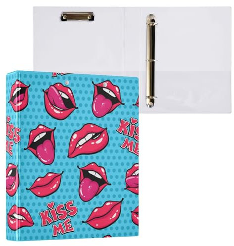 3,8 cm Ordner mit drei Ringen, weibliche Lippen, Kiss Me, Ordner mit Taschen, 3 Löcher, Ordner für Schule, Büro, 2 Stück