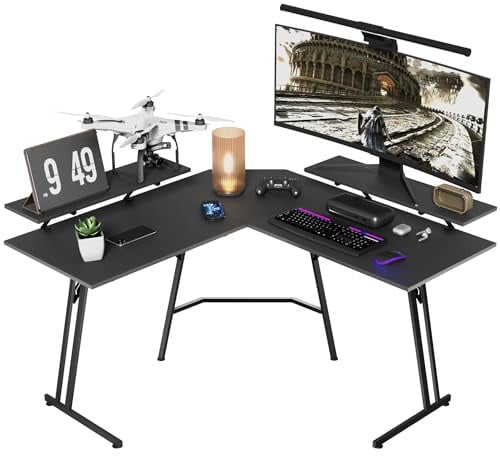 FIVMEN Gaming Tisch Eckschreibtisch 120x120 cm Schreibtisch L Form mit Monitorständer Computertisch Gaming Schreibtische Bürotisch PC Ecktisch für Büro, Heimbüro, Schwarz