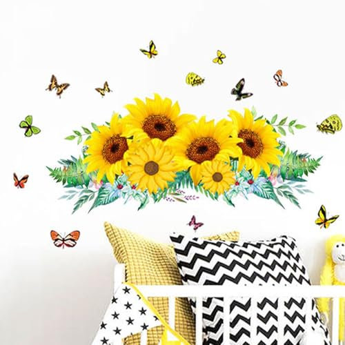 astylishome Wandtattoo Kinderzimmer Mädchen Sonnenblume Wandsticker Garten Schmetterling Blumen Wandaufkleber Schlafzimmer Wohnzimmer Büro Wanddeko 0203