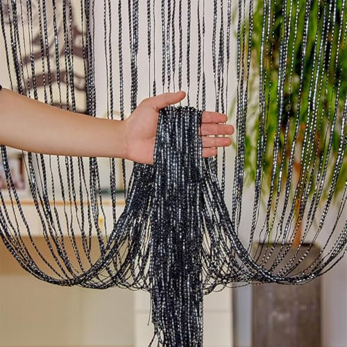 MObyat Türvorhang Perlenvorhang 100x200cm Fliegenvorhang Insektenschutz Balkontür Türvorhang, Dekorative Gardine Fadenvorhang, Raumtrenner Vorhang, Für Schlafzimmer Wohnzimmer Balkontür(Black)