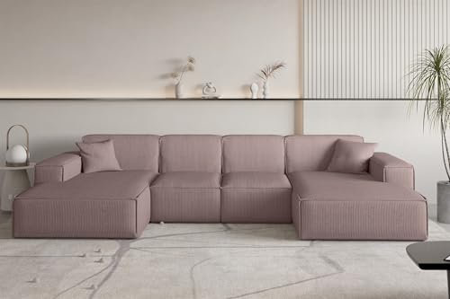 Fun Möbel Wohnlandschaft Sofa U-Form CELES Premium XS in Stoff Scala (Lavendel)