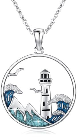 Waysles Leuchtturm Halskette 925 Sterling Silber Leuchtturm Wellen Anhänger Halsketten mit Türkis Berg und Meer Leuchtturm Inspiration Schmuck Geschenke für Frauen Männer