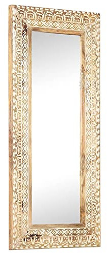 Homgoday Handgeschnitzter Spiegel aus massivem Holz mit Griff, 110 x 50 x 2,6 cm