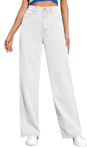 sonderangebote & Restposten Jeans Damen Baggy Geradem Bein Jeans Damen Weites Bein Jeanshose mit Taschen Hohe Taille Boyfriend Y2K Jeans Hosen Denim Hose high Waist Hose Damen