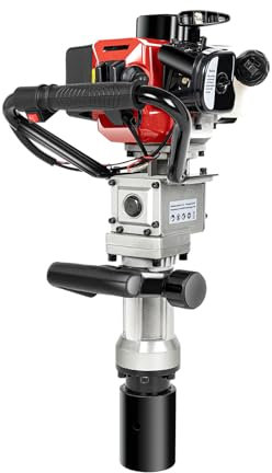 Ecoggeder pfahlramme,Erdbohrer Benzin mit 32,6cc 2-Takt Motor 2 Basisbügeln für Holz/Metall, 20-45J Schlagenergie, Leichtes Aluminium-Design