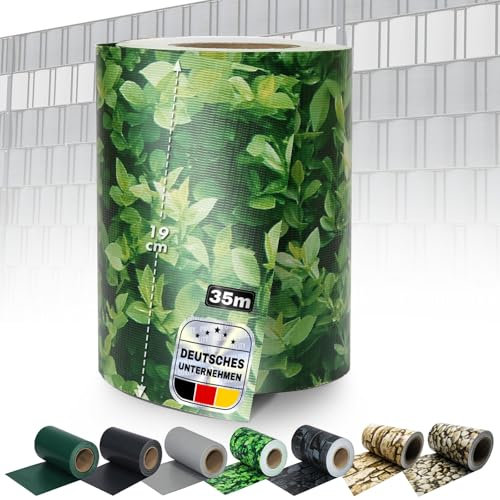 KARAT Sichtschutzstreifen PVC | Sichtschutzfolie Gartenzaun oder Balkon | inkl. 20 Befestigungsclips | für Einzel- und Doppelstabmatten geeignet | 19 cm x 35 m | Buchsbaum-Optik