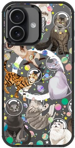 MOSNOVO for iPhone 17 Case, Fit for MagSafe, Military-Grade Drop Protection, Shockproof Bumper, Aesthetic Cute Magnetic Phone Case for iPhone 17, Space Cat/Black