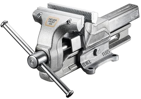 HEUER Schraubstock 120 mm – mit auswechselbaren Backen (komplett verzinkt, Abmessungen 37 x 12 x 15,5 cm, Gewicht 9 kg, Material Stahl) 101123
