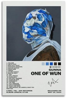 Gunna Poster Wunna Album CoverPoster Wandkunst Leinwand Ästhetische Musik und Film Dekoration Wohnzimmer Schlafzimmer 50 x 75 cm Ungerahmt