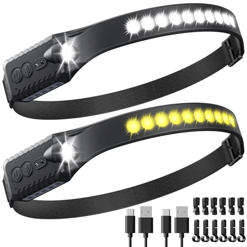 MoKo Stirnlampe Led Wiederaufladbar 2 Farbtemperaturen, 230° Weitwinkel 2000mAh Kopflampe Stirnlampe mit 8 Lichtmodi und Bewegungssensor, Wasserdicht Stirnlampen mit SOS-Modus, Joggen, Angeln, Laufen