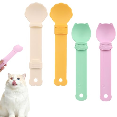 Fukaisu 4 Pcs Cat Squeeze Treats Spoons, Kitten Strip Feeder Spoon, Multifunctional Dog Food Lickable Dispensers for Wet Food Licky Treats &Liquid Snacks Accessories