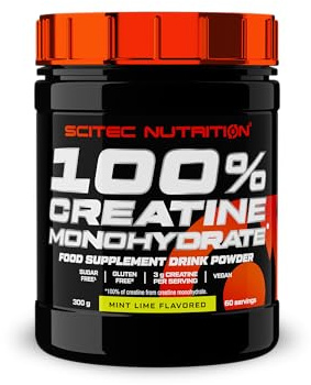 Scitec Nutrition 100% Creatine Monohydrate - Creatina en polvo con sabor | Ejercicios sucesivos de alta intensidad y corta duración - Fórmula vegana - Sin azúcares ni gluten - 300 g, Menta-Lima
