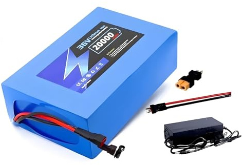 BOGJFC Batterie 36V 20Ah Li Ion Pour Vélo Électrique Scooter 30A BMS Chargeur 42V 2A Cellules 18650 Bleu 220x140x70mm Compatible Moteurs 100W à 1000W