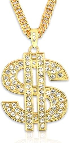 1 Stück Goldene Dollar Kette, Dollar Zeichen Kette, Hip Hop Halskette Dollar Gold, Dollar Anhänger Kette für Herren Jungen, Halskette Hip Hop, Goldkette Rapper Accessoires für Karneval, Mottoparty (A)
