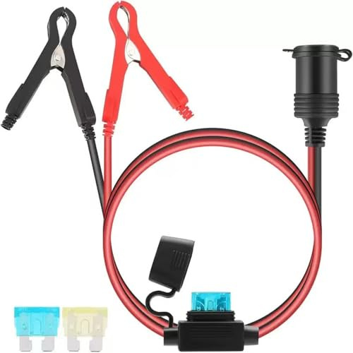 Car Battery Crocodile Alligator Clips 16AWG Cables with Crocodile Alligator Battery Clips & 15A/20A Fuse 3m Cigarette Lighter Extension Cable for 12V-24V Vehicle Boat Tractor Camping