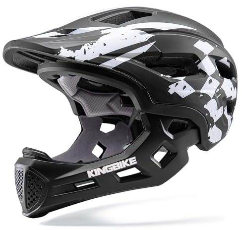 KINGBIKE Kinder Fullface Helm Integralhelm mit abnehmbarem Kinnschutz | Fahrradhelm für Roller, Fahrrad & Multisport, Schutzhelm ab 5 Jahren für Jungen und Mädchen 51-55CM