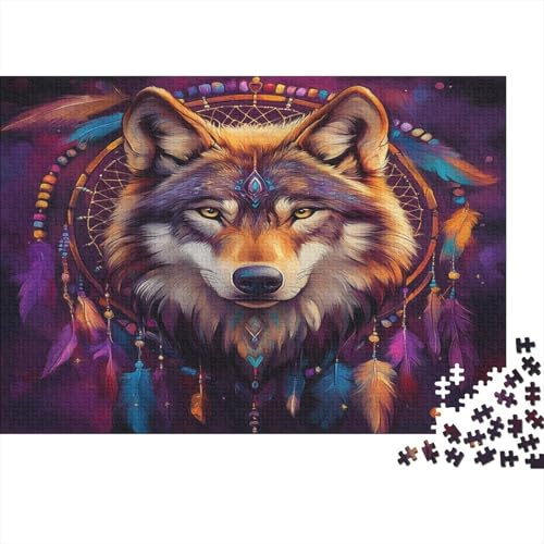 1000TeileSchweresPuzzleWolfTraumfängerSpirituelleKunstStammesdesign38x26cm