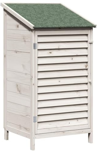 HETFTJN Gartenschuppen Holz Gerätehaus Weiß - 59 x 56 x 113,5 cm Geräteschuppen aus Fichte für den Außenbereich, Outdoor Gartenschrank für Werkzeuge und Gartenbedarf