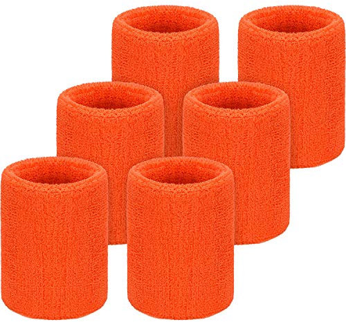 WILLBOND Schweißbänder fürs Handgelenk, Sport-Schweißbänder für Wettkämpfe, schweißabsorbierend, für Basketball, Tennis, Fußball, Laufen und Arbeit, Orange, 6 Stück