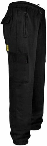 SITE KING Mens Cargo Work Tracksuit Jogging Bottoms with Knee Pad Pockets | Fleece-lined cargo work joggers with combat styling and built-in knee pad pockets for active trades