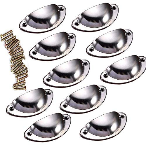 Lot de 10 Vintage Poignée de Coquille 82mm Tiroir, Métall Bouton de Porte de Placard Décoration pour Armoire Meuble (Argent)