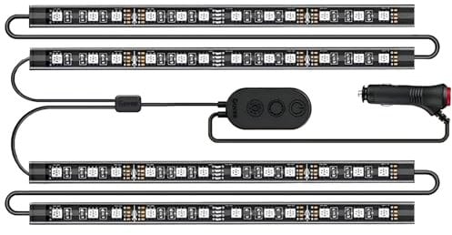 Govee RGB Car LED Strip Light, 2-Line Design Waterproof 4pcs 22cm, APP Control Interior Lighting Kit, Music Sync, DIY Mode, Under Dash with Charger