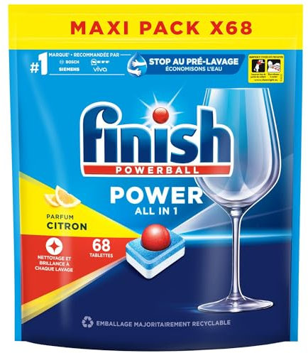 Pastilles lave-vaisselle Powerball All in One Max Citron - Paquet de 68 pastilles
