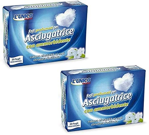2X L'unico Panno Asciugatrice Fogli Profumati Con ammorbidente 40 pezzi