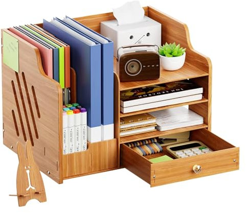 Catekro Büro Organizer Schreibtisch, Schreibtisch Organizer Holz Kinder, Großes Tisch Organizer, Ordnungssystem Schreibtisch für Bürobedarf (62-Braun)