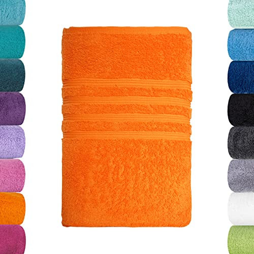 Lavea Badetuch 100x150cm - großes Badehandtuch zum einkuscheln, abtrocknen und als Strandhandtuch - 1x in Orange - 100% GOTS zertifizierte Bio-Baumwolle - Badetücher aus unserer Premium Serie Bali