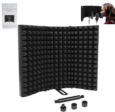 Locisne Bouclier d’Isolation Microphone,Bouclier Professionnel réflecteur Mousse Absorbant Le Son du Studio Pliable Mic pour Le Support comptoir Table Studio pour d’Enregistrement Studio,Noir