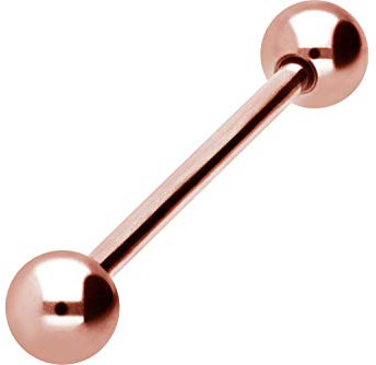 PIERCINGLINE Titan Barbell 2 KUGELN Piercing Stab Zunge Brust Intim Ohr Roségoldfarben 5 x 1,6 x 14 mm