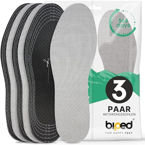 biped 3 paia di solette inseribili in lattice al carbone attivo taglia 32-46 - da tagliare - per la regolazione del clima, per scarpe e piedi igienicamente freschi z2724