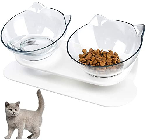 Interior Pro Gamelles pour Chats, Inclinable à 15 Degrés Double Gamelle Chat Surélevée,Gamelle Orthopédique pour Chats et Chiens(Clear-Clear)