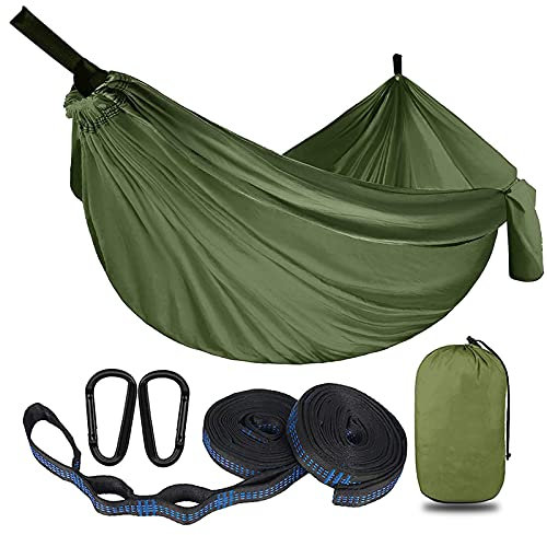 Ledph Reisehängematte Ultraleicht, Fallschirmseide Hängematte, Hängematte Outdoor 2 Personen Travel Hammock, 300kg Tragkraft 275 * 140 cm, für Outdoor Camping, Garten und Strand,Army Green