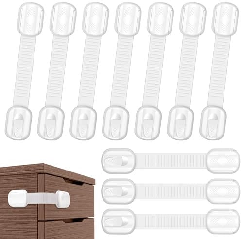 Kimsky Kindersicherung Schrank und Schubladen, 10 Stück Selbstklebende Baby Schubladensicherung für Tür Schränke Kühlschrank und Schubladen mit Starker Kleber ohne Bohren, Weiß
