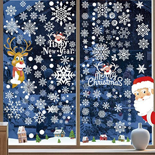 189 Piezas Pegatinas Navidad Ventanas, Pegatinas de navidad, Adhesivos para Ventanas, Decoración de Navidad, Adhesivos Estáticos de PVC Reutilizables para Ventanas, Suministros de Bricolaje (5(A))