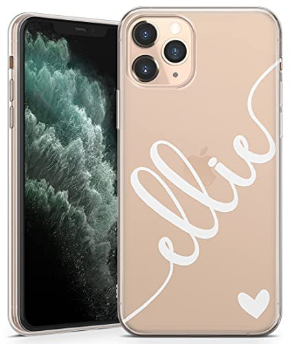 TULLUN Personalised Phone Case for iPhone 13 Pro Max - Clear Soft Gel TPU Custom Cover Colour Heart and Diagonal Design Name Initials Your Text - White