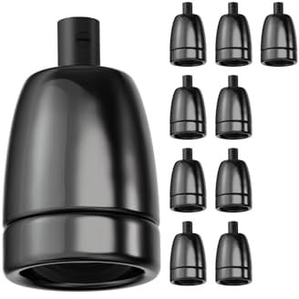 ledscom.de 10 Stück E27 Fassung, Porzellan, schwarz, 230V AC, max. 300W