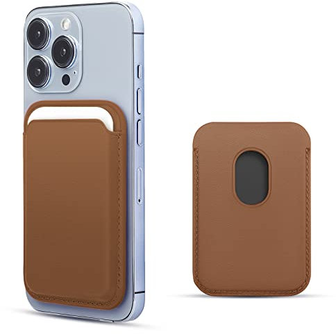 WALLFID Compatible avec Mag-Safe Wallet Portefeuille pour iPhone 15/14/13/12 Pro/Max/Plus/Mini,Porte-Cartes RFID avec Aimant Mag-Safe(Marron Selle)