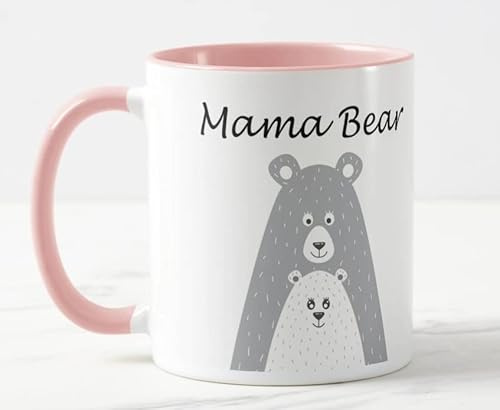 Vixar Mama Bear Mothers Day mom Mum Coloured Mug Cup Gift Birthday Work Office Christmas Tea Coffee MB02 (Pink)