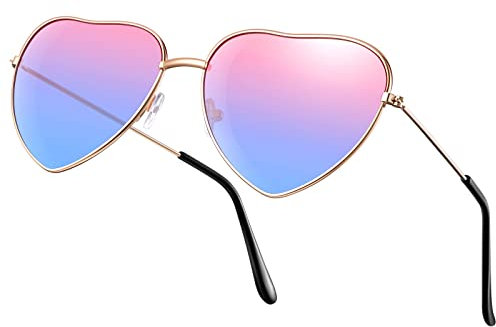 Herz Sonnenbrille Hippie Brille, Rose Gold Rahmen (Rot, Blau)
